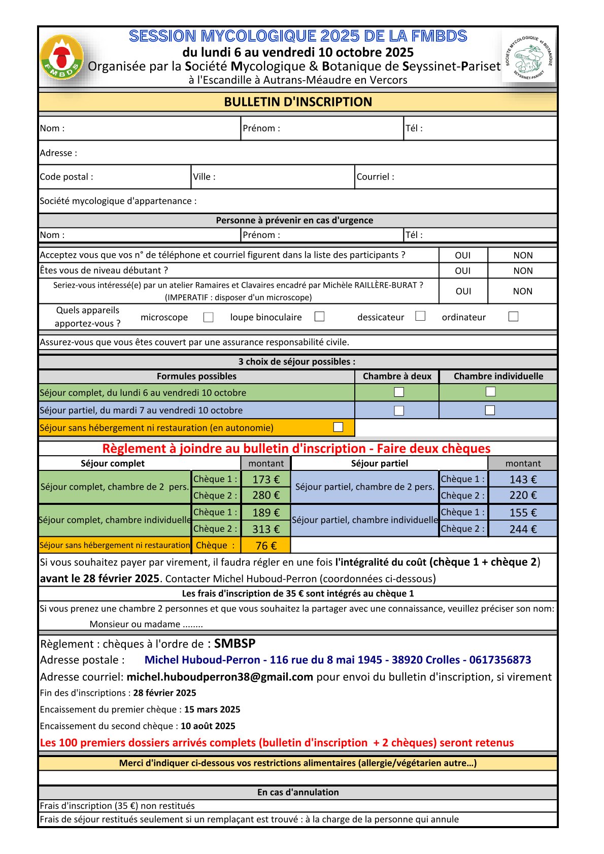 Fiche d'inscription